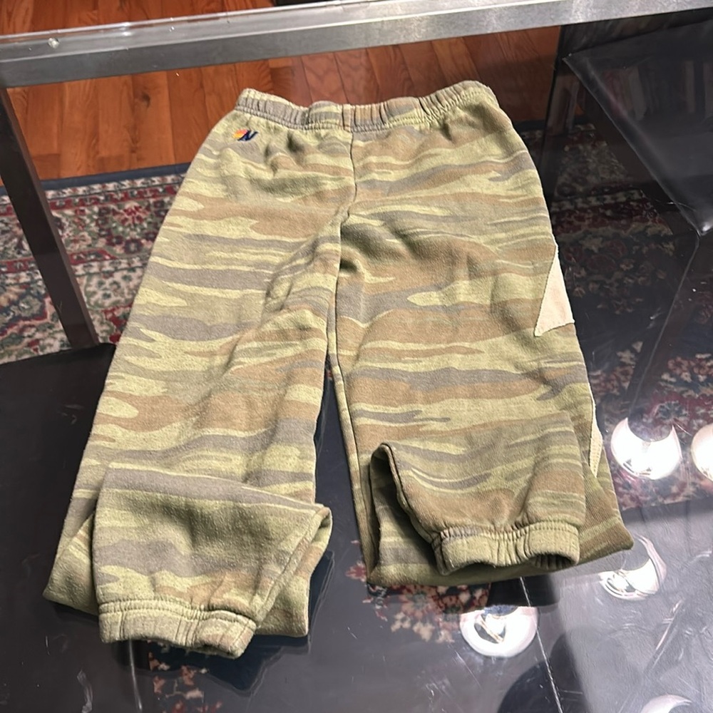 Kids 14 Aviator Nation Camo Yellow Appliqué Lightening Bolt Sweatpants